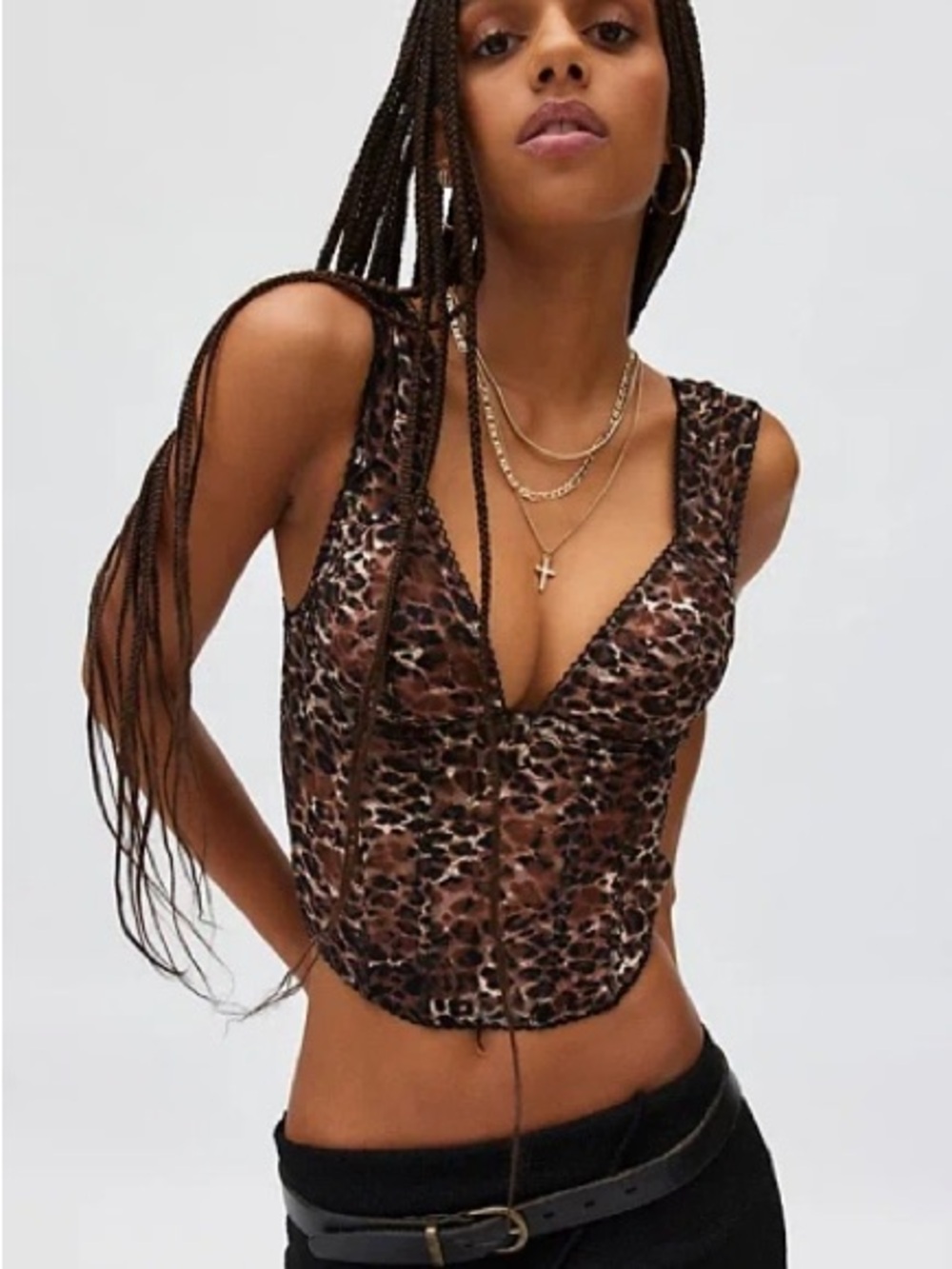 Urban Outfitters Leopard-Print V-Neck Corset in Brown and Black Leopard Print